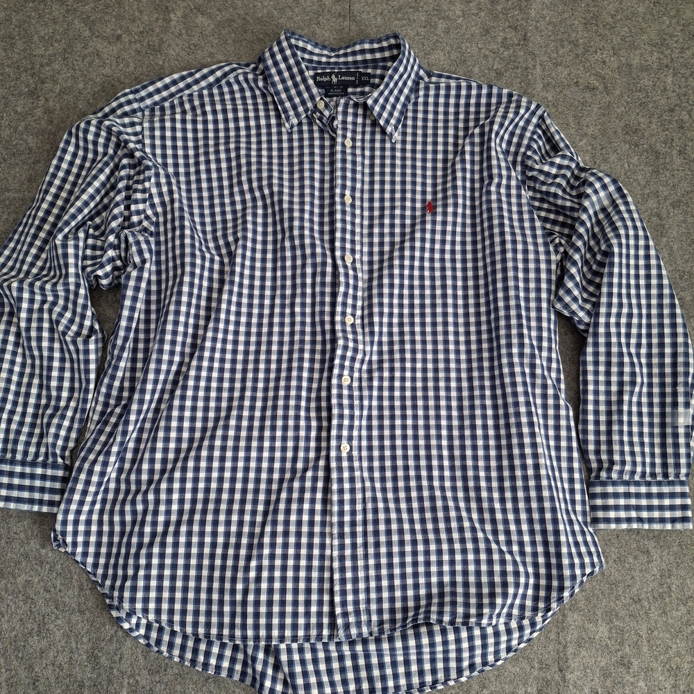 Ralph Lauren Men's Checkered Long Sleeve Shirt - Blue, Gray, White – Size XXL